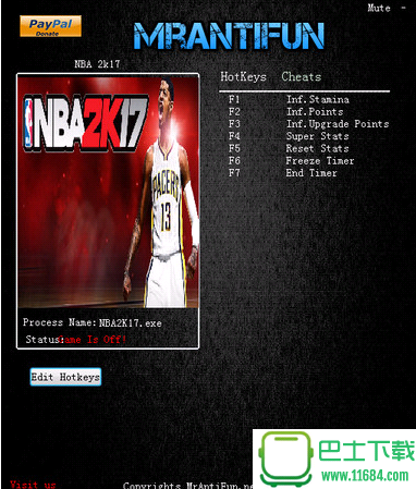 NBA2K17修改器+7 v1.3 最新免费版下载