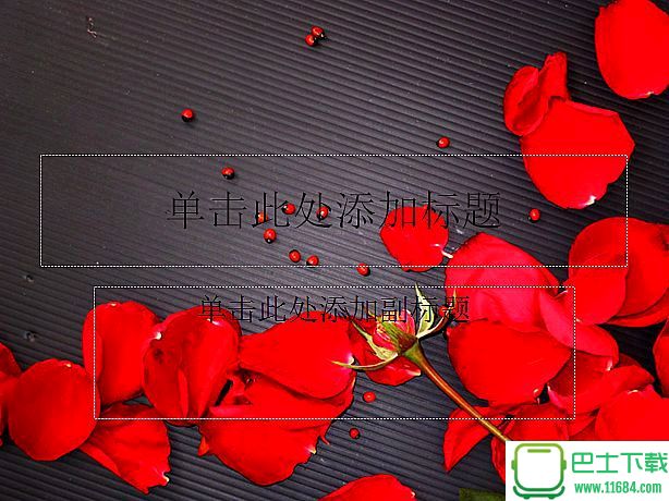 适合用于情人节的ppt模板下载-漂亮的玫瑰花瓣黑底背景ppt模板下载