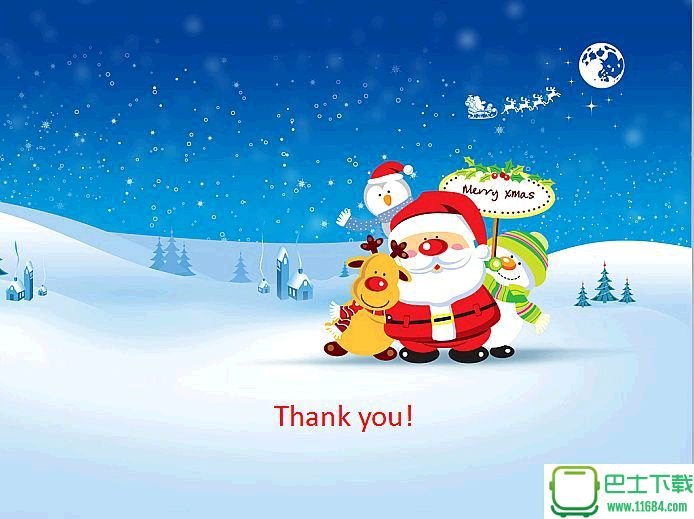 卡通圣诞老人 驯鹿 雪人——唯美矢量雪景蓝色圣诞节ppt模板下载