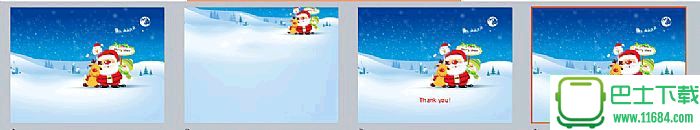 卡通圣诞老人 驯鹿 雪人——唯美矢量雪景蓝色圣诞节ppt模板下载