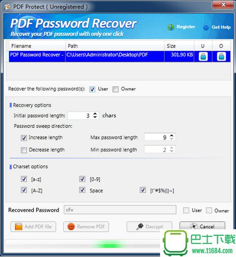 PDF Password Recover(PDF密码恢复工具) v2.0.1 官方最新版下载