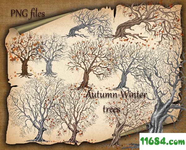 秋季树木枯树效果剪影图形笔刷下载-秋季树木枯树效果剪影图形PS笔刷 最新版下载
