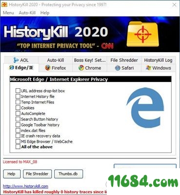 HistoryKill绿色版下载-浏览器历史记录清理软件HistoryKill v2020.0.1 绿色版下载