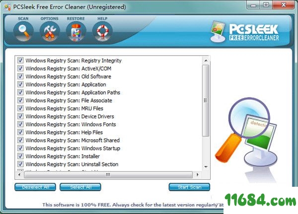 PCSleek Free Error Cleaner破解版下载-注册表修复工具PCSleek Free Error Cleaner v3.10 破解版下载