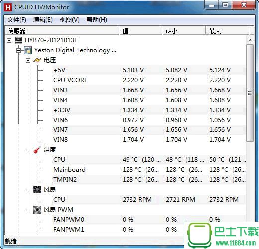 硬件监控软件CPUID HWMonitor 1.310 汉化绿色版下载