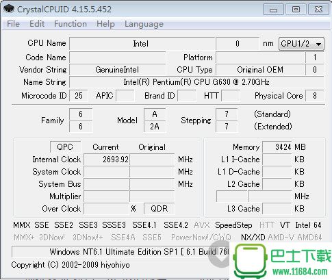 CrystalCPUID(CPU检测超频工具) v4.15.3.452 汉化绿色版下载