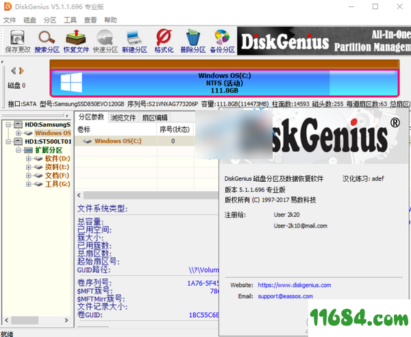 DiskGenius Pro破解版下载-硬盘分区修复工具DiskGenius Pro v5.1.1.696 中文便携版下载