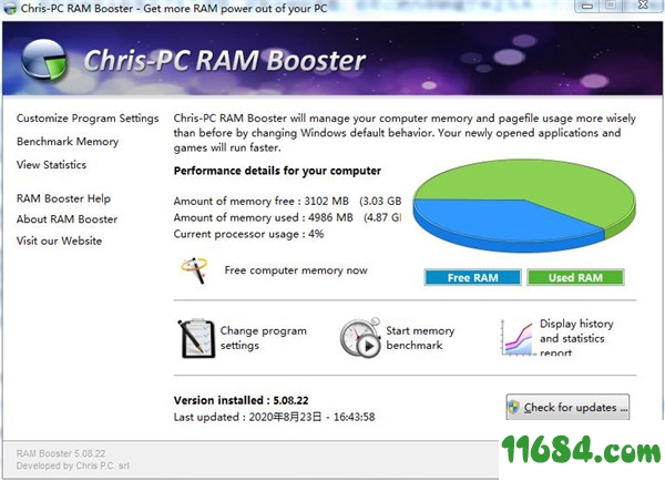 Chris-PC RAM Booster便携版下载-电脑内存优化软件Chris-PC RAM Booster v5.08.22 绿色便携版下载